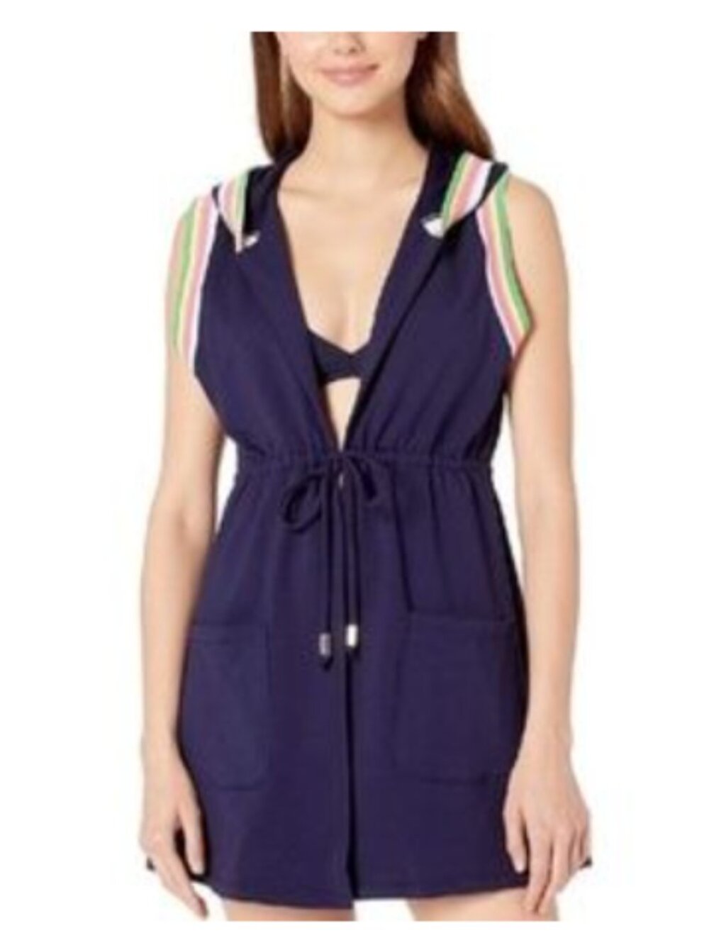 Trina Turk - Sleeveless Open Front Hoodie Cover Up, Size Small